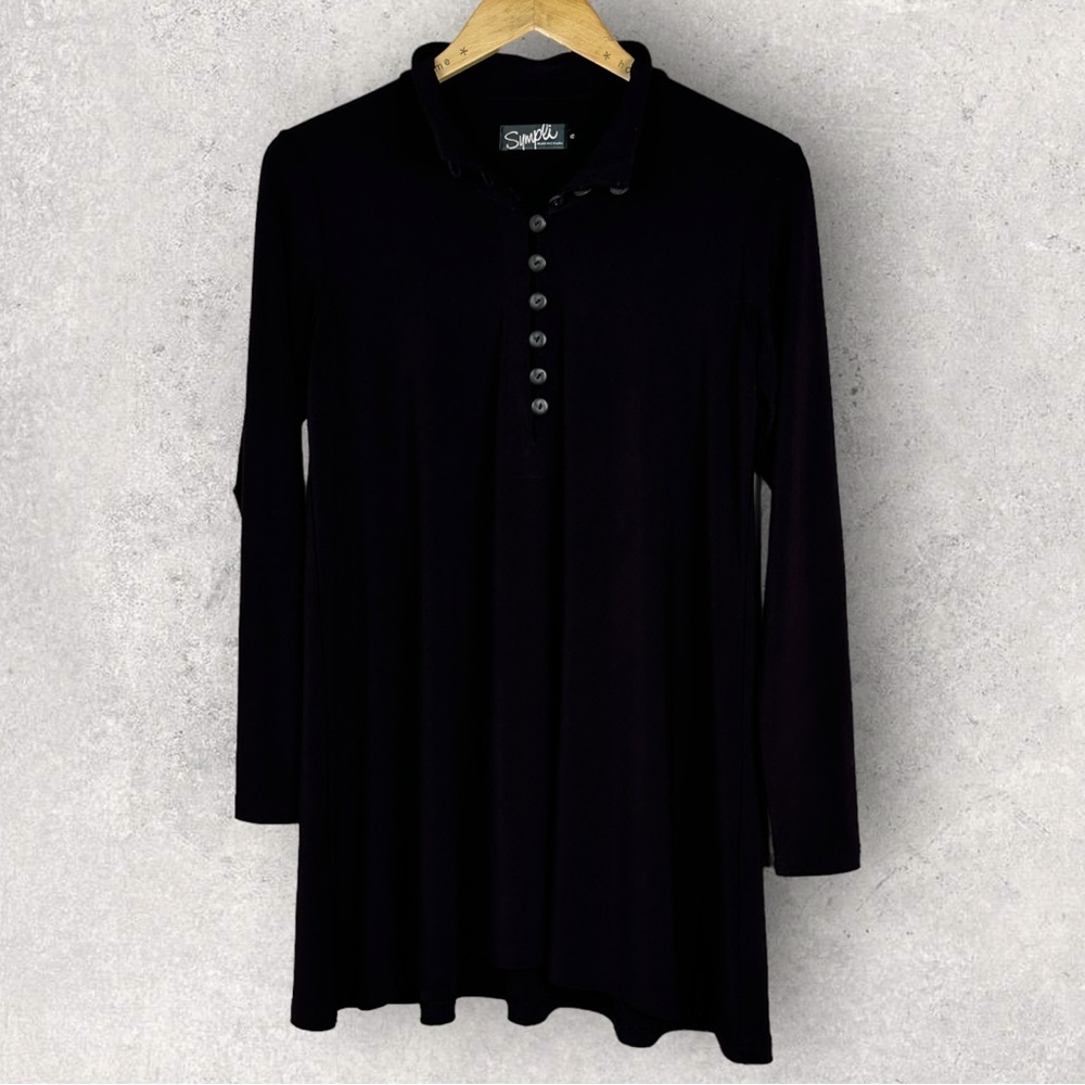 Sympli Canada Purple Tunic Top Size 8 Long Sleeve Stretch Button‎ Front Henley